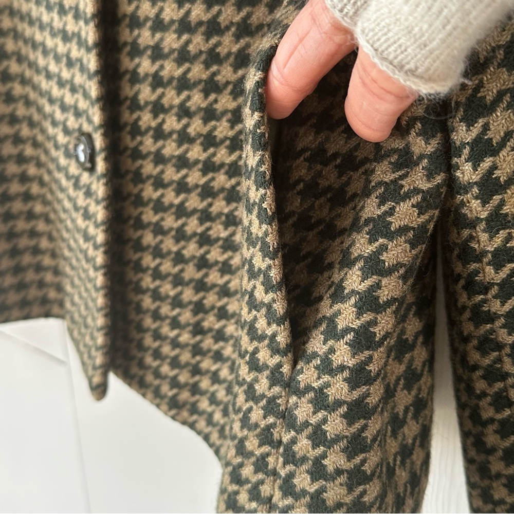 Vintage 90’s Houndstooth Blazer Jacket 12 Forest Green & Tan Academia Poetcore - Picture 6 of 8